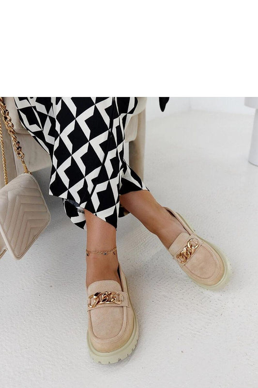 Solea Elenor Beige Suede Moccasins featuring a stylish chain detail, eco-friendly materials, perfect for summer elegance.