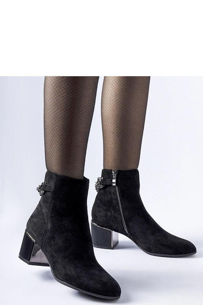 Solea Fenughedu Ankle Boots in luxurious black eco-suede with elegant chain detail, showcasing a stylish design that combines comfort and practicality.