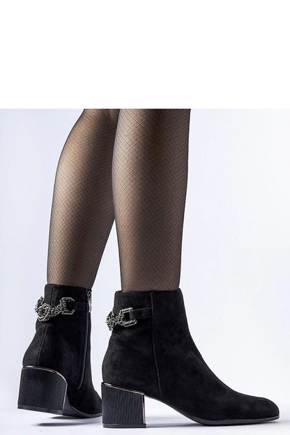 Solea Fenughedu Ankle Boots in luxurious black eco-suede featuring chic chain detail, designed for elegance and comfort in sizes EU 36-41.