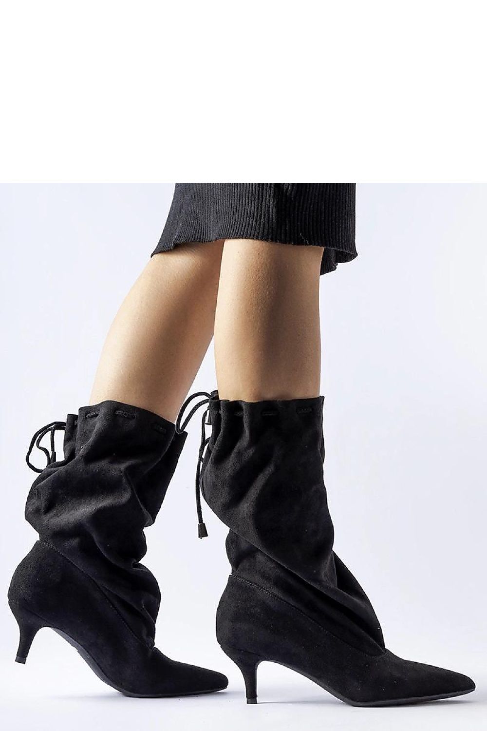 Elegant Solea Black Slip-On Stiletto Boots in Eco-Suede, perfect for stylish women, featuring a modern pointed toe design and comfortable slip-on construction, suitable for both casual and formal occasions.