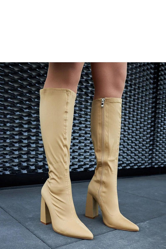 Solea Beige Thigh-High Boots showcasing luxurious 11cm heel design, elegantly crafted with pointed toe and modern Kemp style.