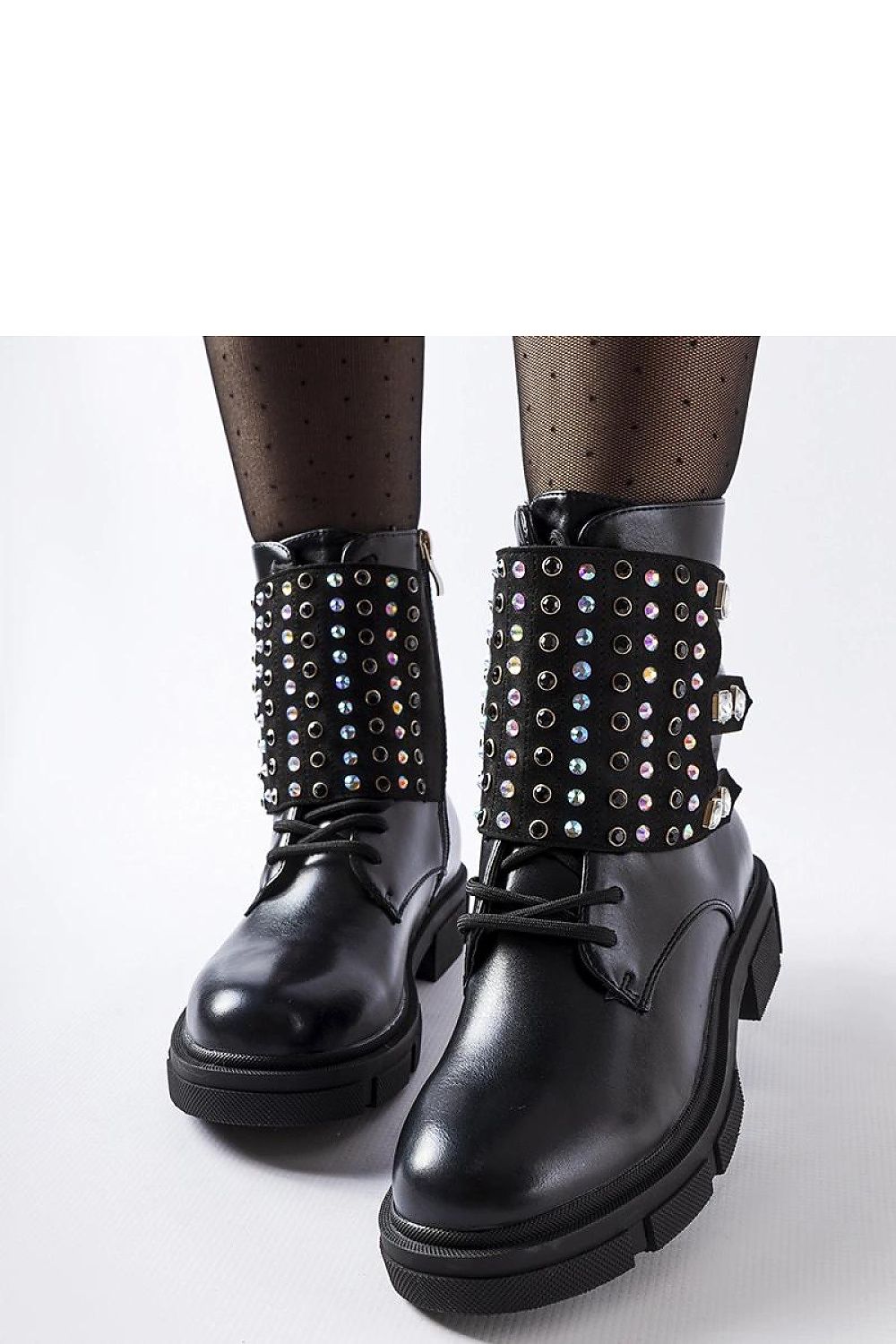 Solea eco leather ankle boots for women featuring luxurious rhinestones, perfect for autumn and spring, providing comfort and elegance with a 4 cm flat heel.