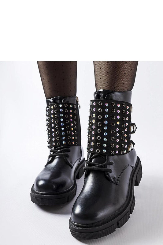 Solea eco leather ankle boots for women featuring luxurious rhinestones, perfect for autumn and spring, providing comfort and elegance with a 4 cm flat heel.