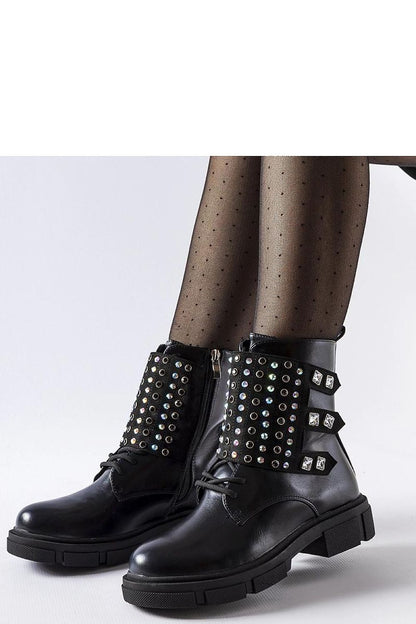 Close-up of Solea women's ankle boots showcasing exquisite rhinestone detailing and side zipper for easy wear, combining sophistication and modern style.