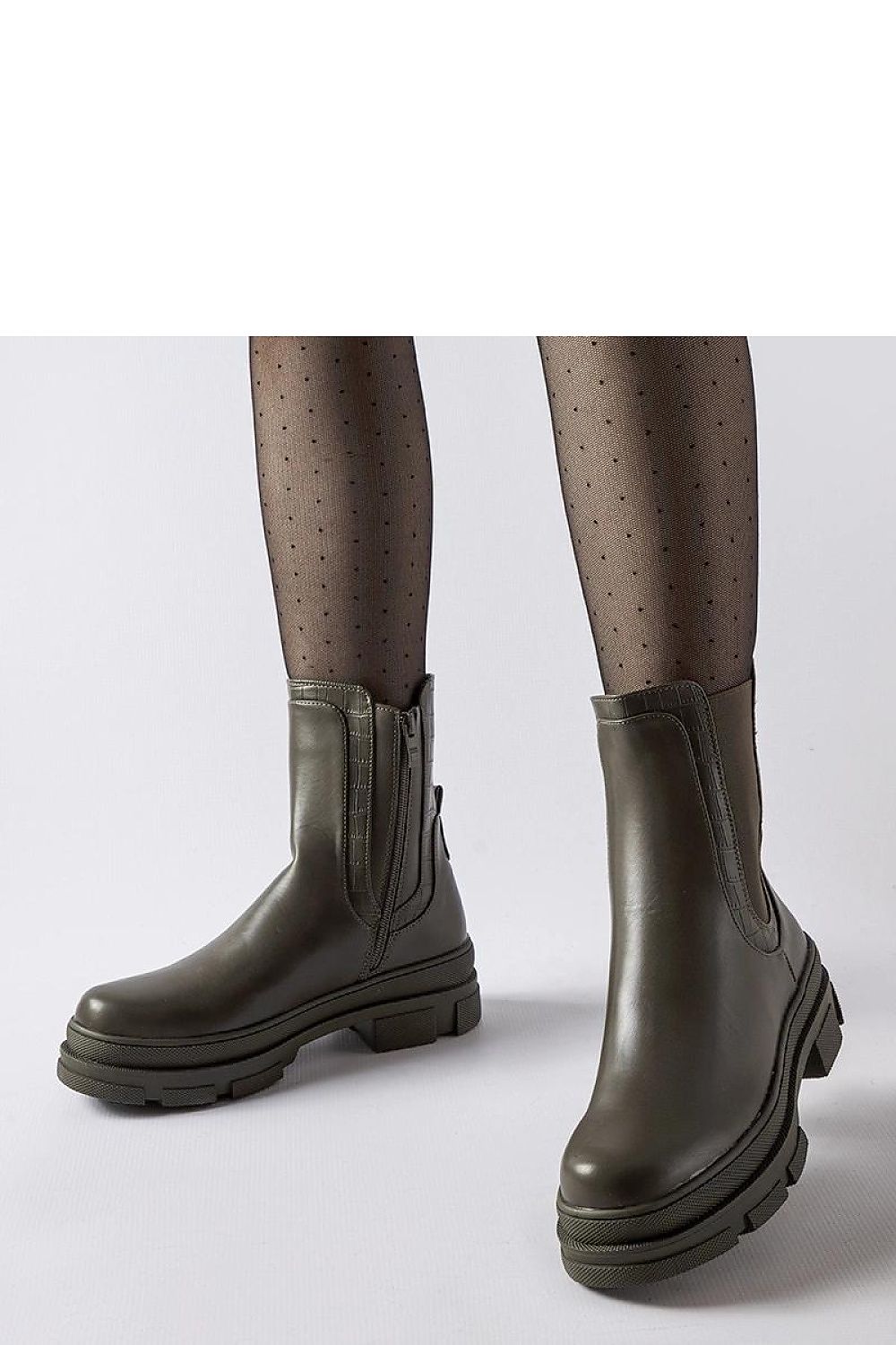 Solea Women's eco leather green trappers featuring a round toe design and practical zipper closure, perfect for autumn and spring styling.