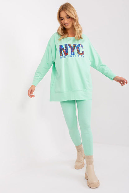 Close-up of luxury women's sweatshirt with unique front print, showcasing premium materials by Factory Price, ideal for chic casual wear.