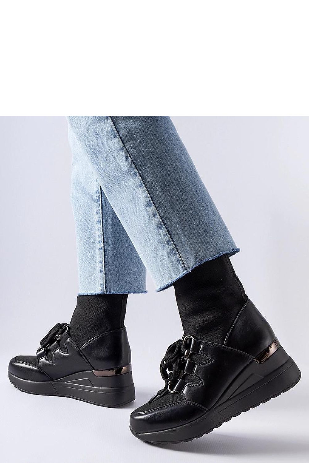 Close-up detail of Solea Rochon Black Platform Boots highlighting the high-quality fabric and stylish round toe design.