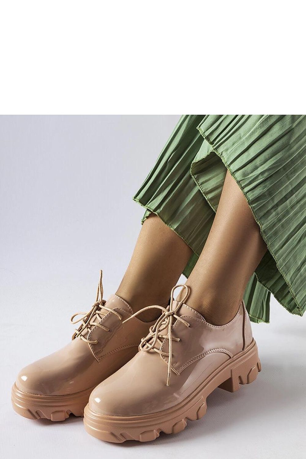 Close-up of Solea Elegant Black Lacquered Kelly Half Shoes featuring lace-up fastening and stylish design, perfect for formal and casual wear.