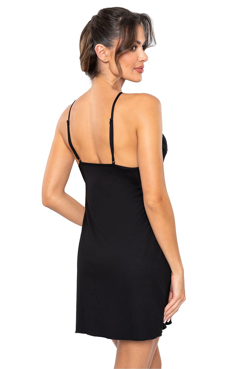 Luxurious Black Donna Viscose Nightshirt featuring delicate lace accents, perfect for a sophisticated sleepwear collection.