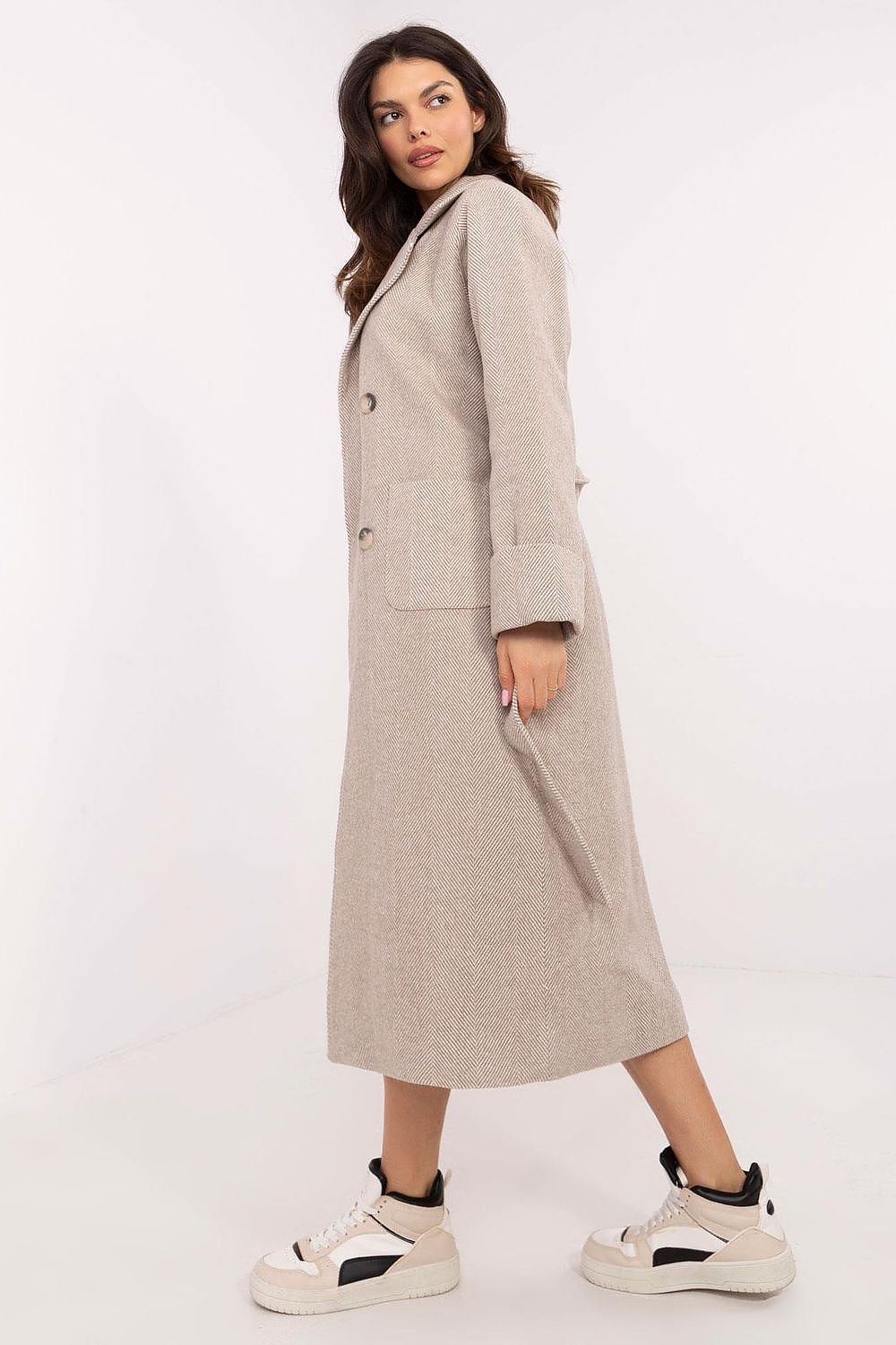 Chic women's coat by Lakerta crafted from premium wool blend, embodying elegance with its refined detailing and practical features for everyday wear.