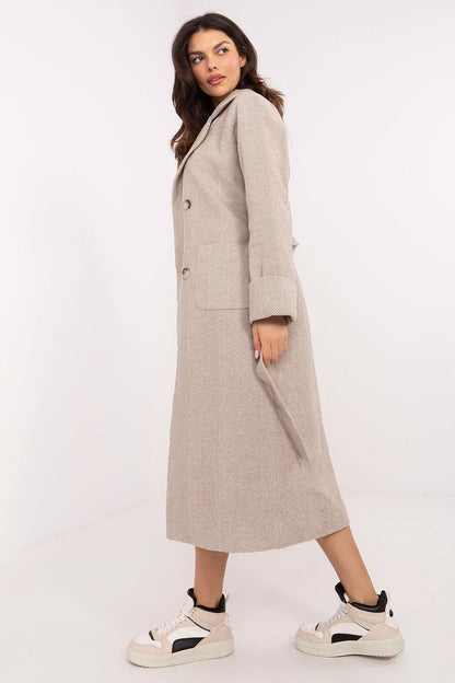 Chic women's coat by Lakerta crafted from premium wool blend, embodying elegance with its refined detailing and practical features for everyday wear.