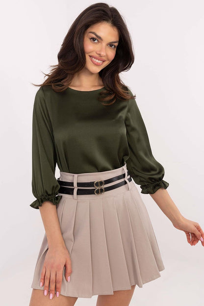 Luxurious Elegant Lakerta Blouse featuring 3/4 sleeves and delicate ruffled details, perfectly tailored for sizes EU 36-42, ideal for versatile styling.
