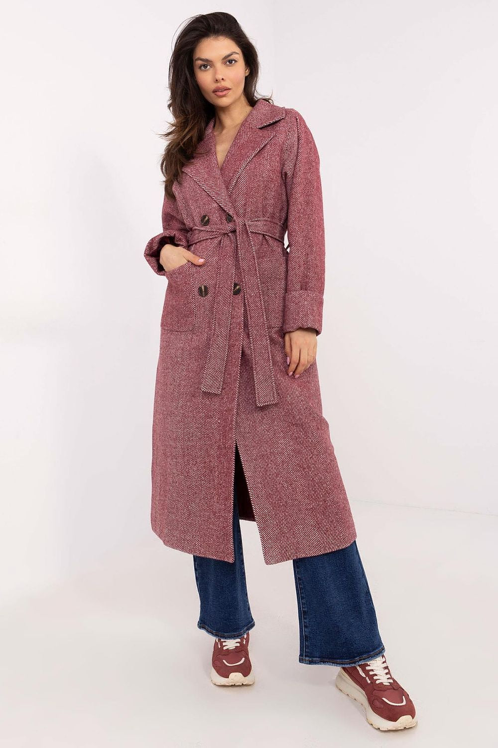 Stylish Lakerta women's wool blend coat, elegantly designed with long sleeves and classic button closure, perfect for elegant wardrobe enhancement.