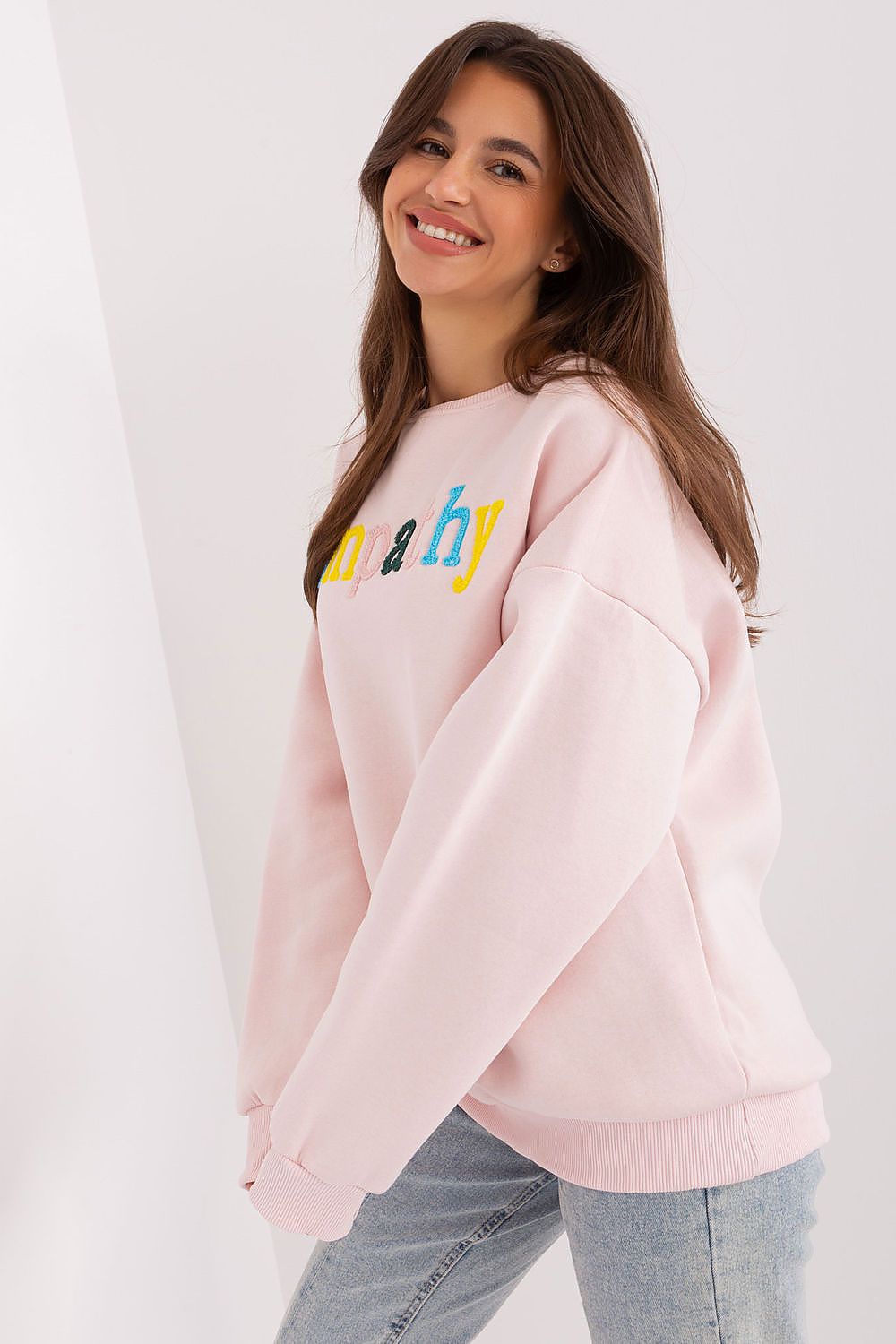 Close-up of the soft cotton-polyester blend fabric of the women's luxury sweatshirt by Factory Price.