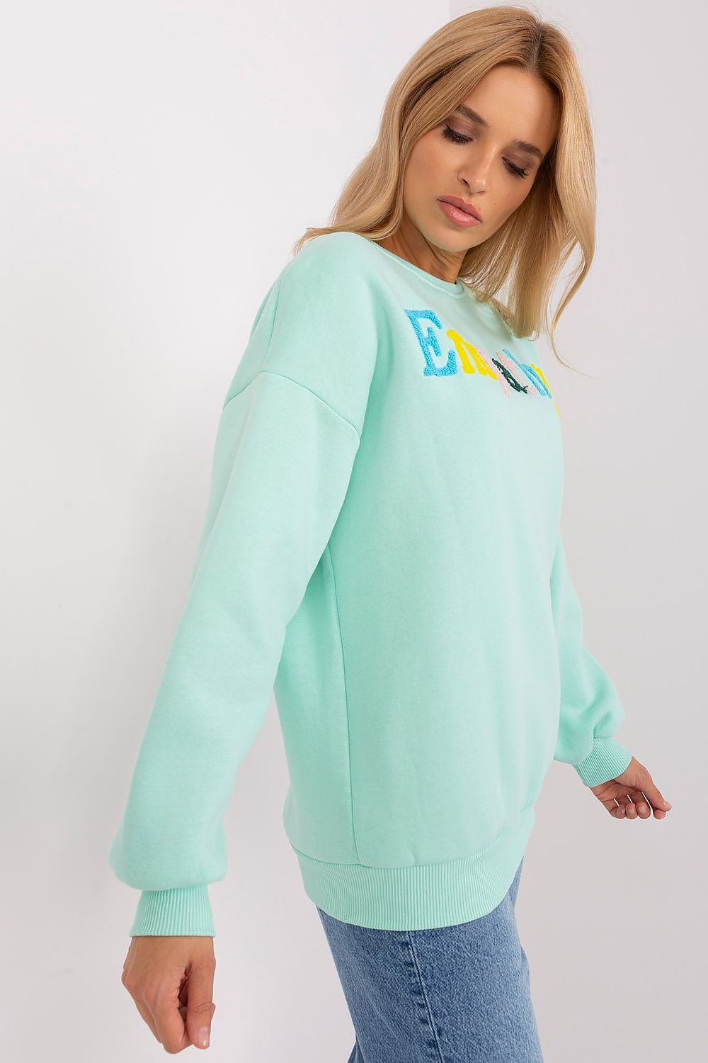 Chic Women's Luxury Sweatshirt featuring unique front inscription by Factory Price, made of soft cotton and polyester for everyday comfort.