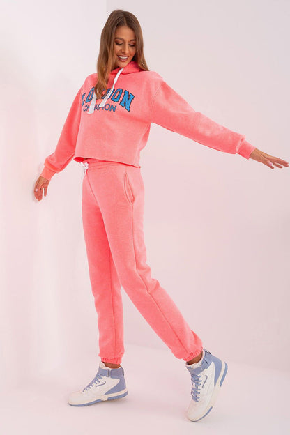 Detailed view of the Ex Moda hoodie in the casual tracksuit set, showcasing its comfortable cotton blend fabric and contemporary design.