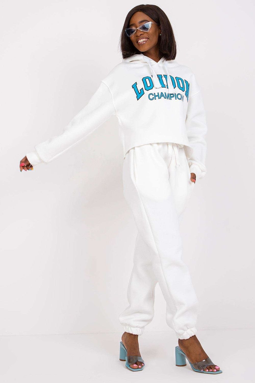 Ex Moda sleek urban pants from the cotton blend tracksuit set, highlighting high-waisted design and comfort.