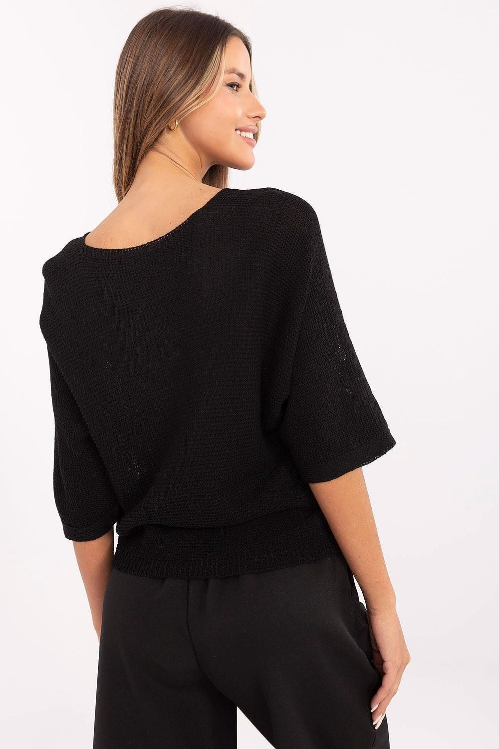 Close-up of Italy Moda Women's bear print sweater details, highlighting the unique design and high-quality fabric blend.