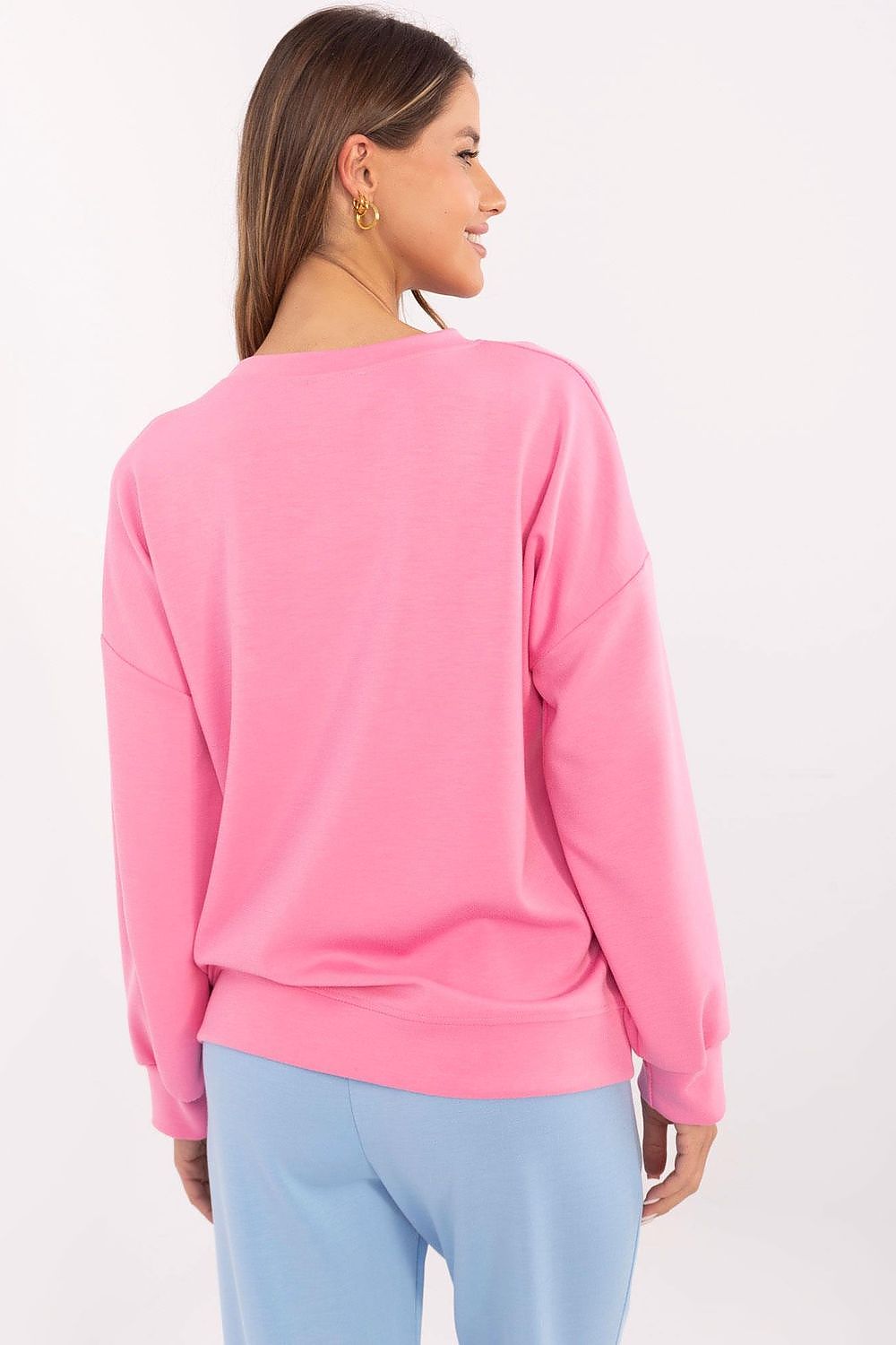 Italy Moda Women's Elegant Casual Sweatshirt Blouse featuring a heart-shaped zircon patch, crafted from a soft polyester-blend for luxurious comfort, designed for EU size 0, ideal for chic everyday outfits.