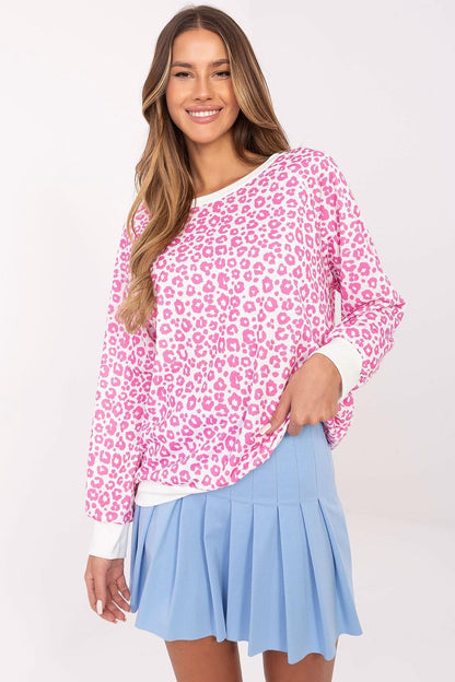 Close-up of Italy Moda Women's Casual Animal Print Blouse, emphasising the luxurious blend of fabrics, ideal for stylish casual attire.