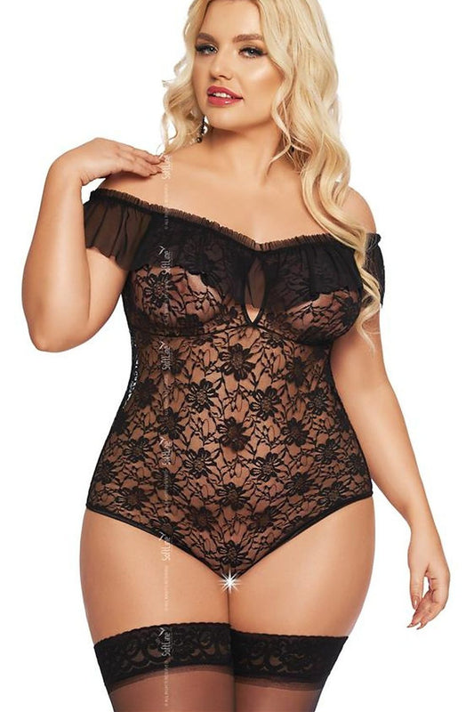 Luxury SoftLine Collection Lace Shapewear Body with Cutout, elegant design ideal for romantic occasions, showcasing seductive lace, available in sizes EU XL to XXXL.