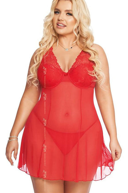 Luxurious SoftLine Collection sexy nightgown set featuring a delicate design and matching thong, perfect for creating magical moments, available in EU sizes XL to XXXL.