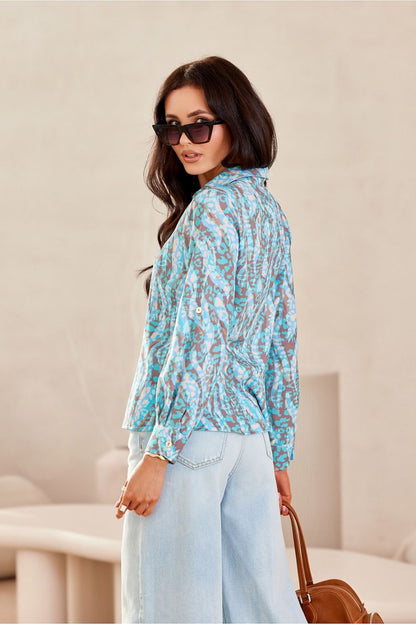 Elegant Roco Fashion Women's Classic Polyester Shirt featuring a sophisticated V-neckline and long sleeves, perfect for a luxurious casual or office look.