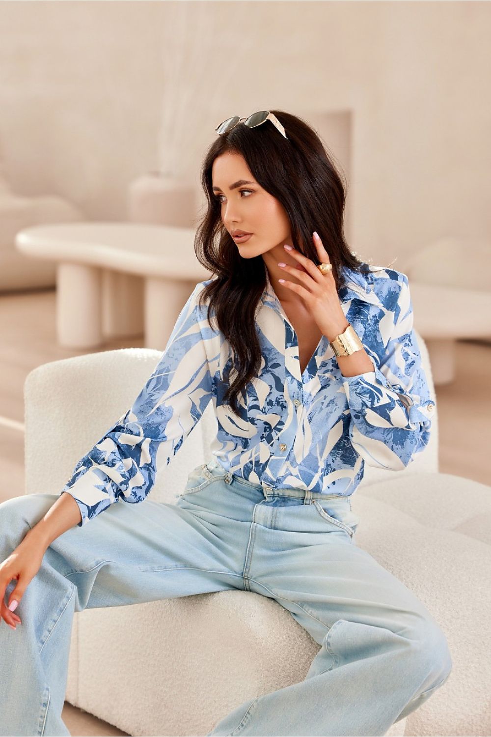 Chic Roco Fashion Women's Classic Shirt with a flattering V-neckline, designed to enhance femininity while providing comfort and elegance.