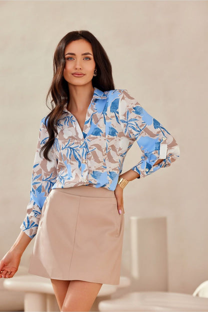 Chic Roco Fashion women's long sleeve shirt made from 100% polyester, highlighting a V-neckline that adds a touch of class to any outfit.