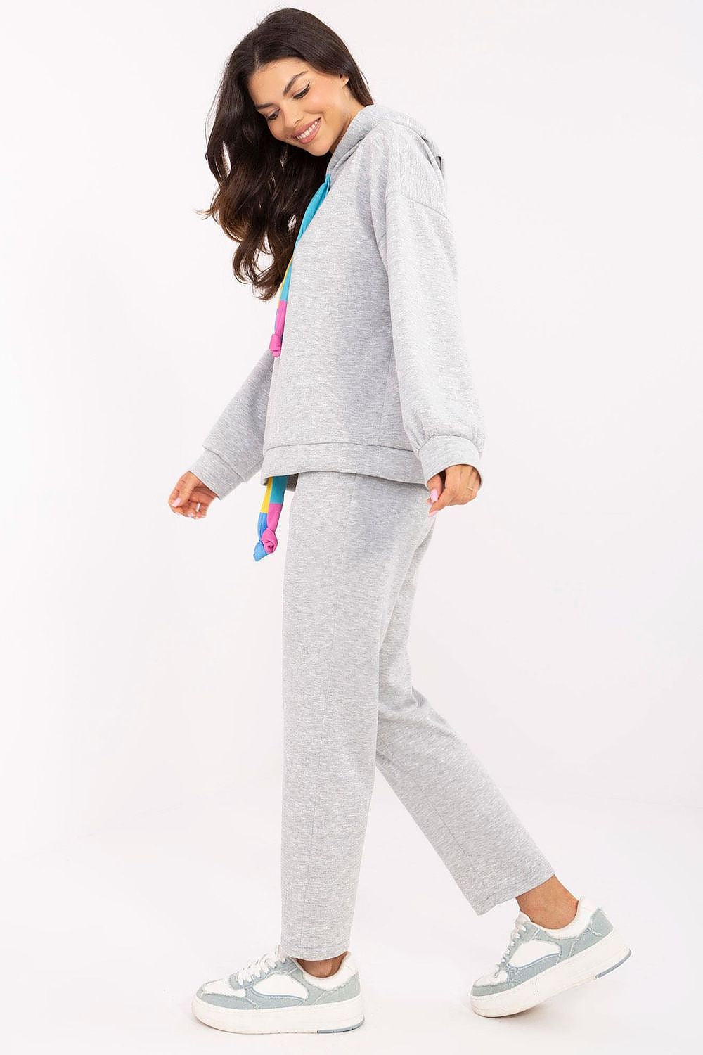 Detailed view of Italy Moda high-quality melange grey casual sweat suit set, showcasing the impeccable fit and stylish design, ideal for versatile dressing.