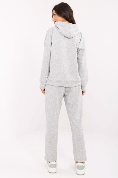 Elegant melange grey casual sweat suit set from Italy Moda featuring a high waist, hooded sweatshirt, and pockets perfect for stylish everyday wear.