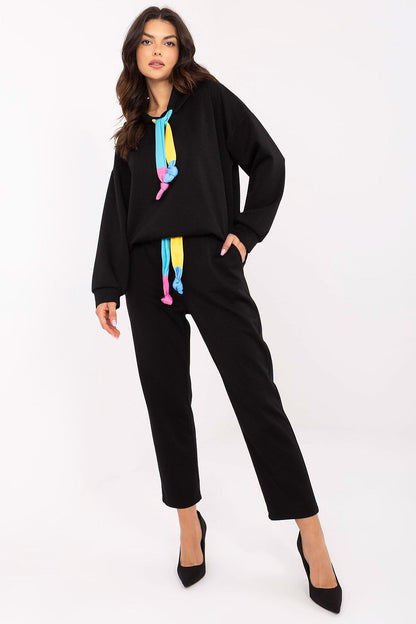 Italy Moda high-waist hooded sweatshirt and pants set in melange grey for casual luxury wear, featuring side pockets and a comfy fit.