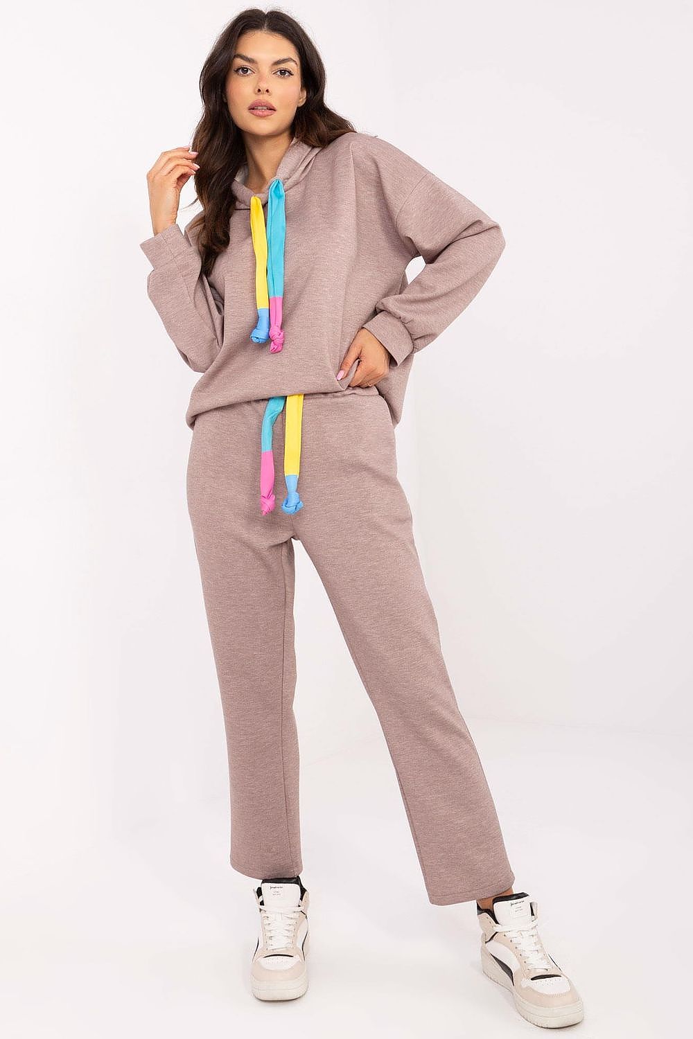 Chic melange grey hooded sweatshirt and pants by Italy Moda, designed for elegance and comfort in everyday wear.