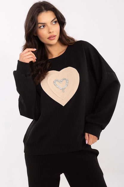 Italy Moda women's casual sweatshirt featuring a chic heart-shaped zircon patch, showcasing elegance and comfort, perfect for a stylish everyday look.