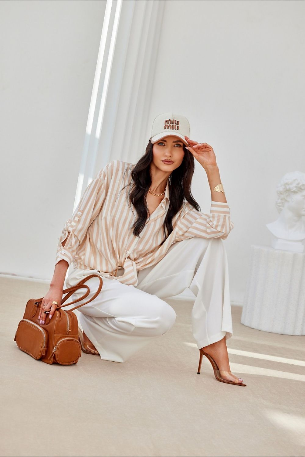 Roco Fashion Oversized Long Sleeve Shirt, elegantly designed with decorative cuffs, showcasing a luxurious asymmetrical cut perfect for EU S/M to L/XL sizes.