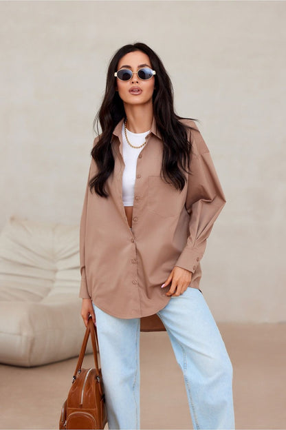 Stylish Roco Fashion women's shirt featuring an asymmetrical silhouette, beautifully crafted from high-quality cotton and spandex blend, perfect for elegant outfits.