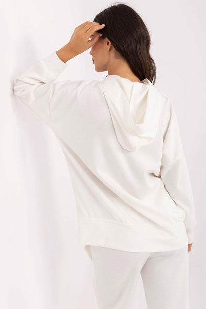 Elegant Italy Moda women's sweatshirt in EU size 0, designed for comfort with a chic hood and eye-catching patches, perfect for any wardrobe.