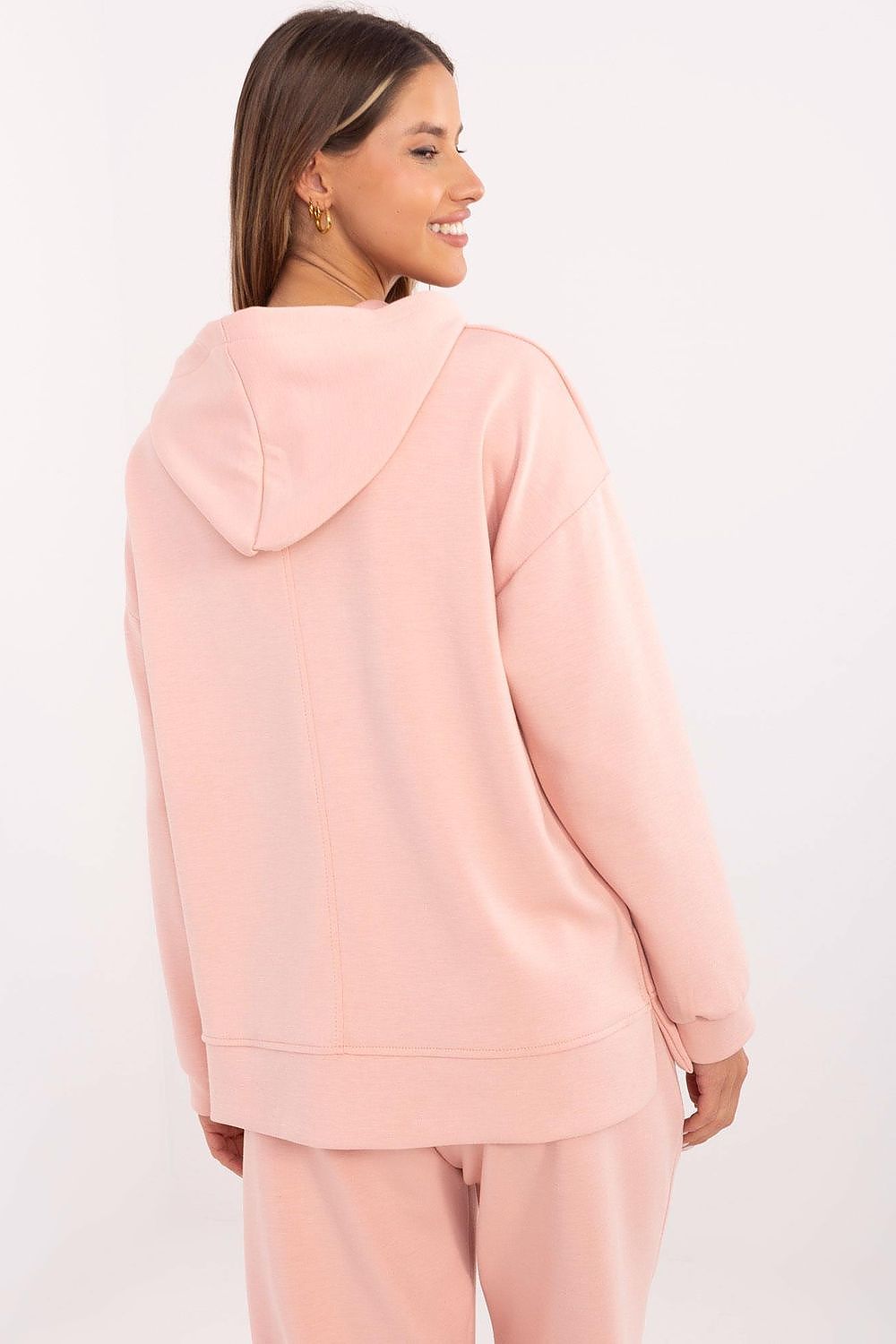 Chic Italy Moda Women's Sweatshirt Blouse featuring a fashionable hoodie and long sleeves, designed for upscale casual styling.