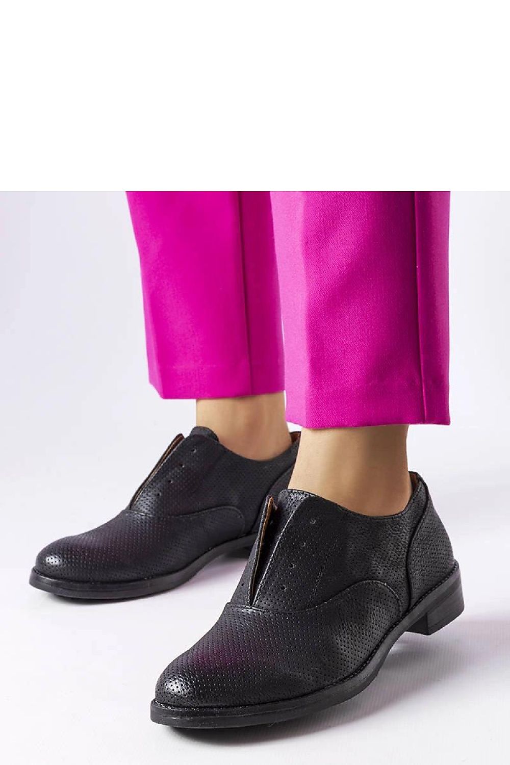 Solea luxurious women's black perforated eco-leather half shoes showcasing a stylish lace-up design, perfect for warm summer days, combining comfort and elegance.