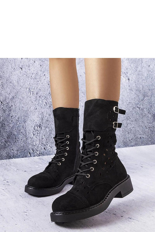 Elegant Solea black openwork ankle boots made from eco-friendly suede with 4cm heel, showcasing diamond-shaped cutouts, perfect for summer style.