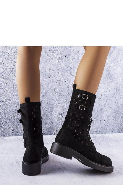 Elegant Solea black openwork ankle boots crafted from eco-friendly suede, featuring diamond-shaped cutouts and a 4cm heel, perfect for a stylish summer look.