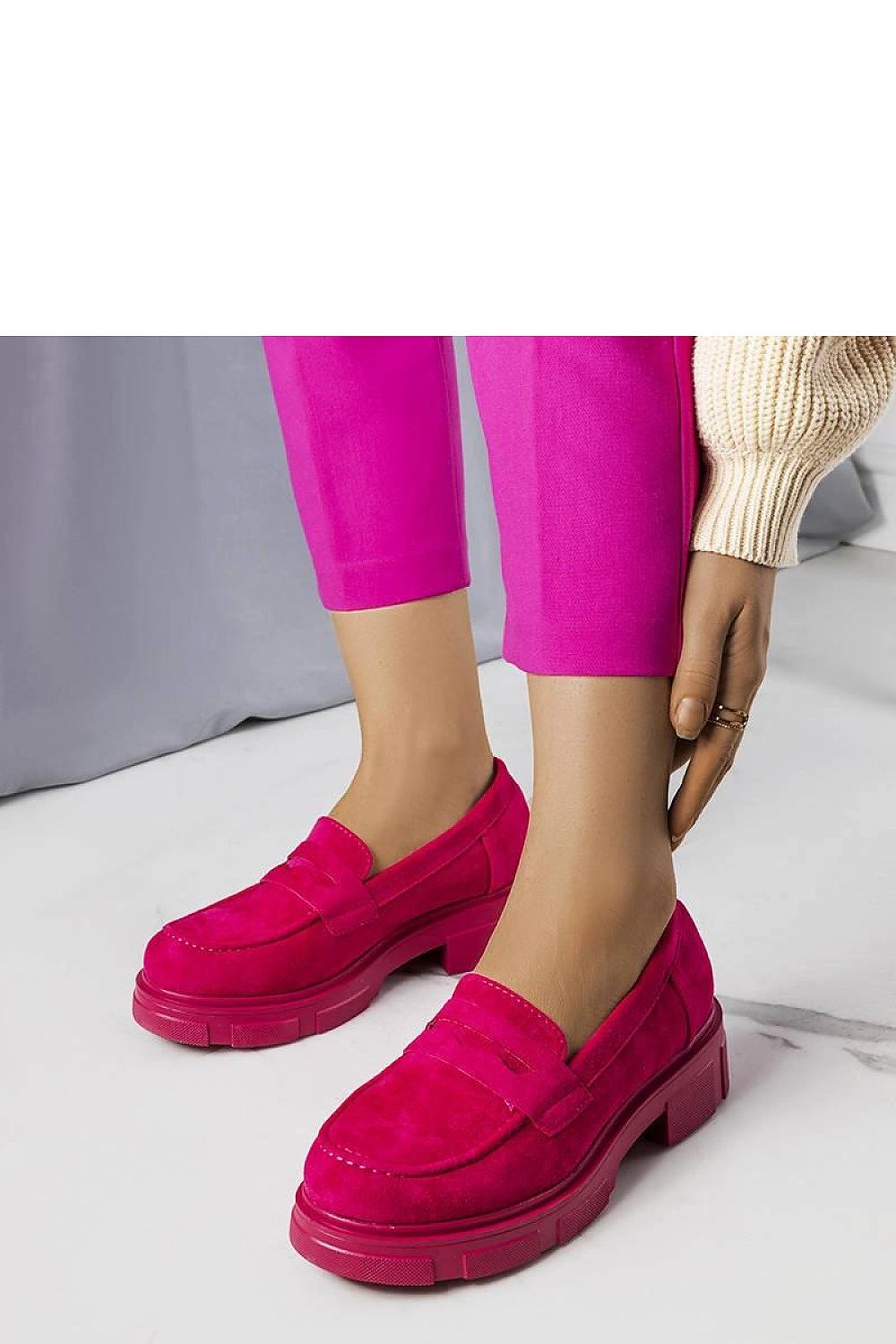 Elegant Solea eco-suede pink loafers for women featuring an almond toe design, perfect for summer casual wear.