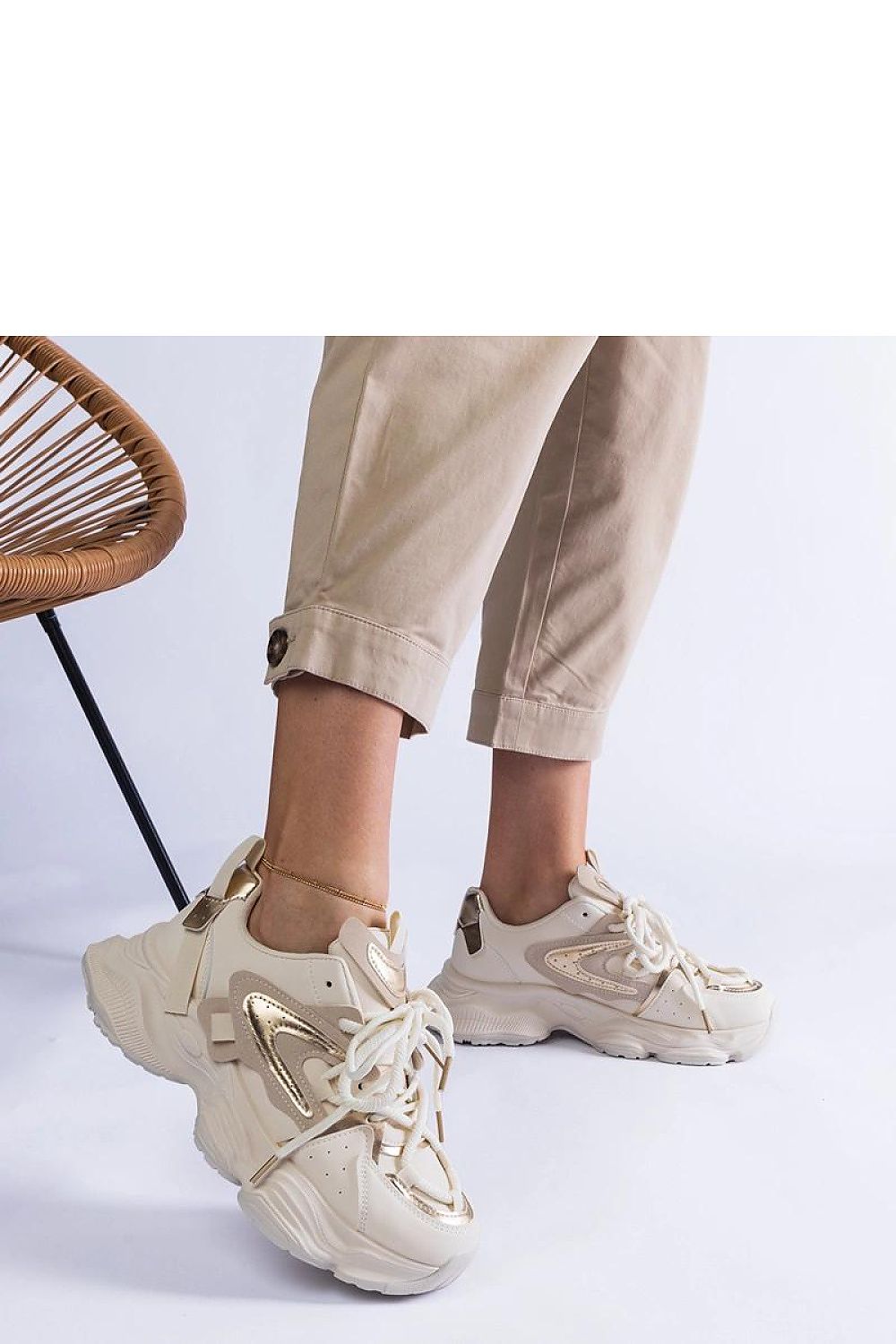 Close-up of Solea Women's Beige Sneakers showcasing the premium ecological leather and lace-up closure for a perfect fit.