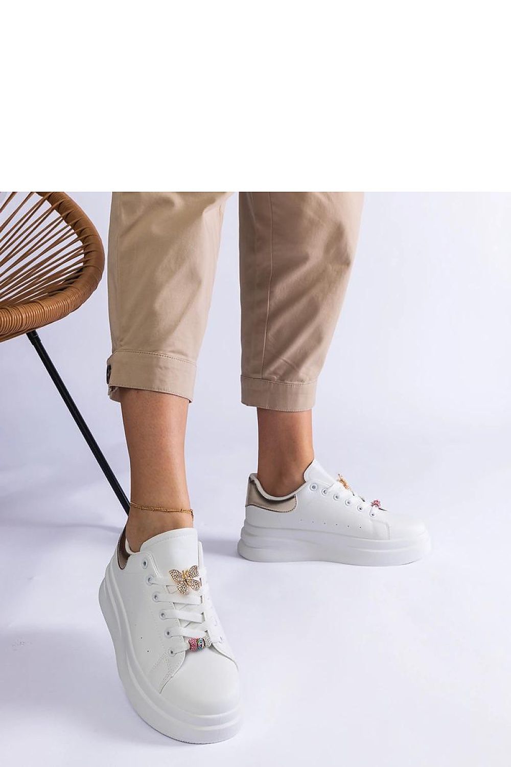 Solea luxury women's white platform sneakers featuring an exquisite butterfly motif, crafted from eco-leather for ultimate comfort and style.