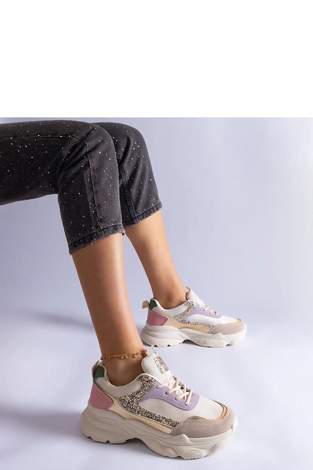 Close-up of Solea Beige Lace-Up Sneakers showcasing luxurious brocade detailing and eco-suede leather craftsmanship, perfect for stylish footwear enthusiasts.