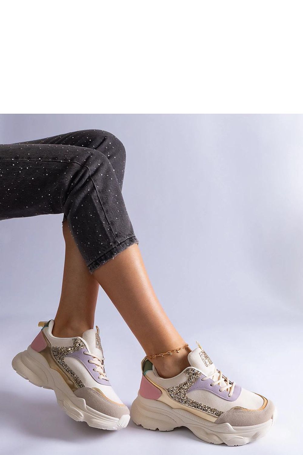 Elegant Solea Beige Lace-Up Sneakers displayed against a minimalist backdrop, highlighting their fashionable brocade inserts and eco-suede leather.