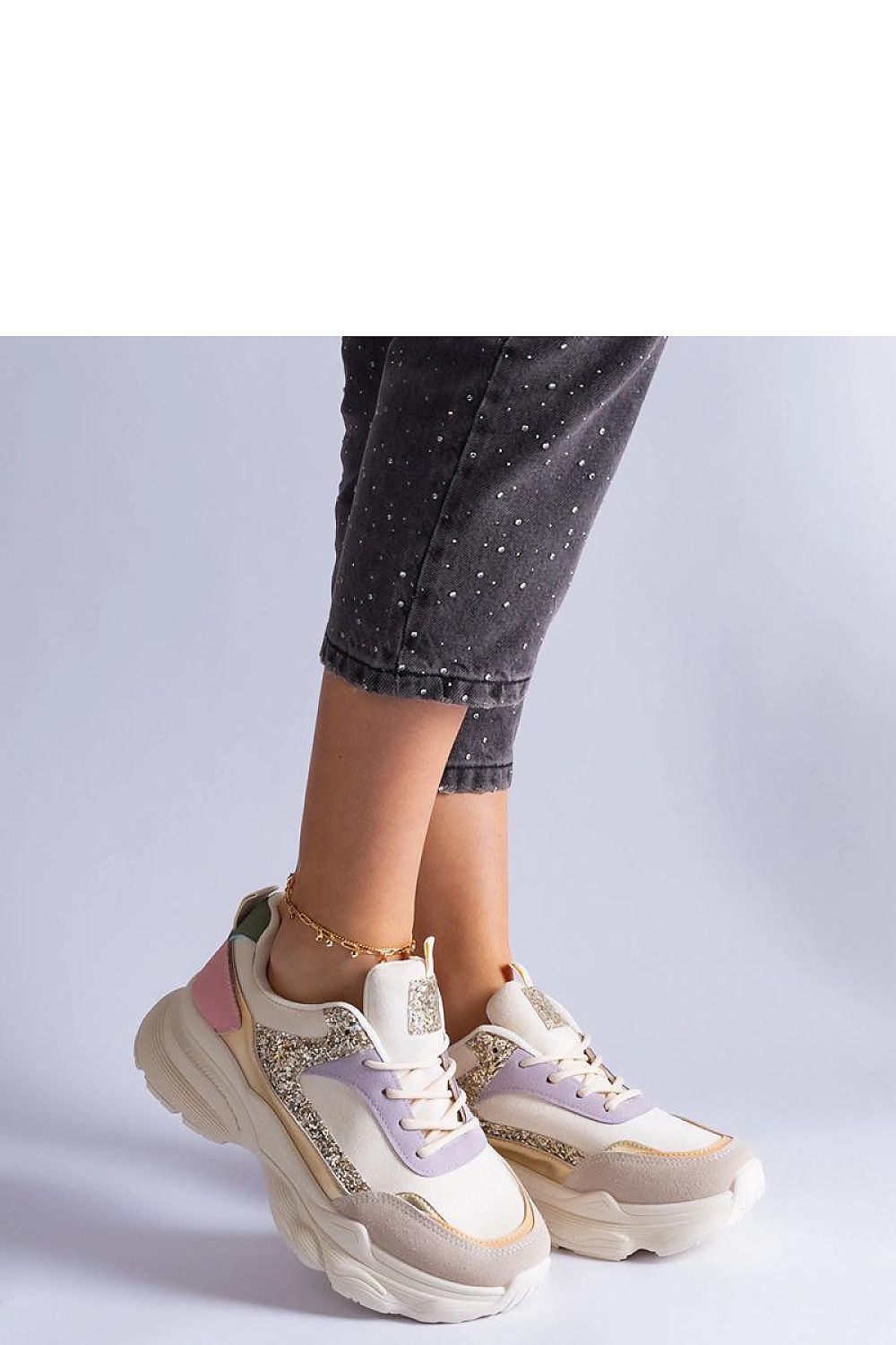Solea Beige Lace-Up Sneakers showcasing brocade inserts made from eco-suede leather, perfect blend of comfort and style.