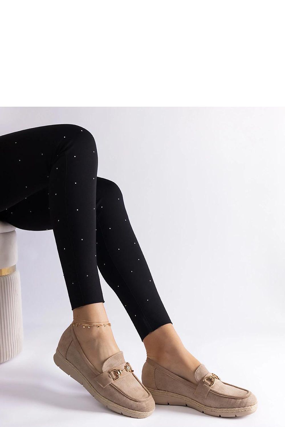 Close-up view of Solea Caramel Eco Suede Moccasins, highlighting the exquisite craftsmanship and comfort suitable for women.