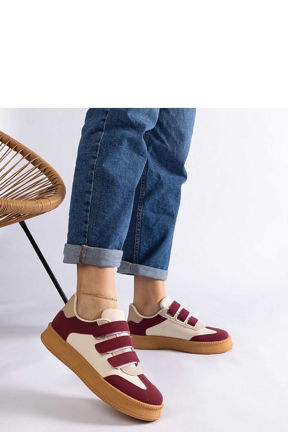 Solea eco-leather golden sneakers with practical Velcro fastenings, providing a perfect blend of elegance and everyday comfort for modern fashion.