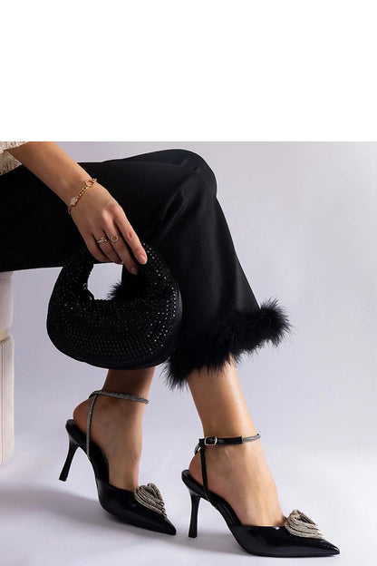 Sophisticated black synthetic leather high heel pumps by Solea, adorned with exquisite zircons, suitable for formal events.